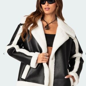 EDIKTED |	ROCKI OVERSIZED FAUX LEATHER SHEARLING JACKET